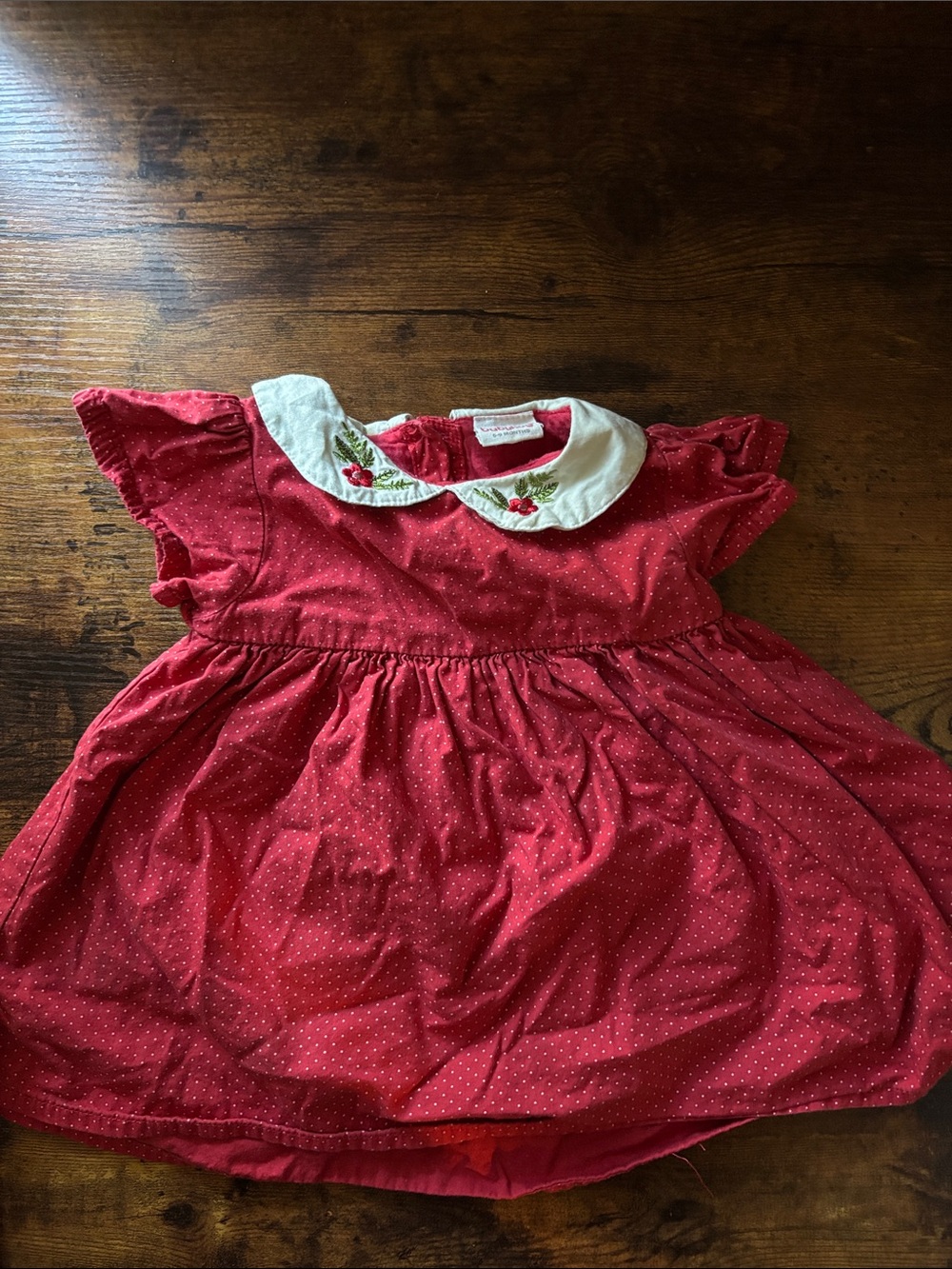 Red Dot-Print Girls' Dress with Embroidered White Collar